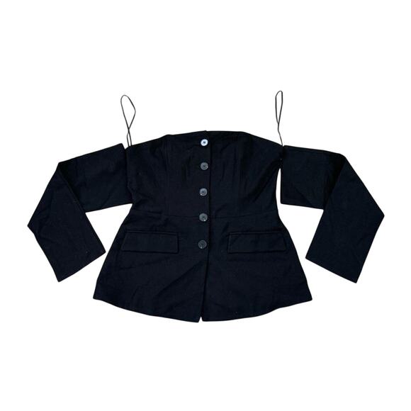 NWT Kianna Magelaki Abril Off Shoulder Black Button Blazer Top Women’s 10 - Picture 1 of 8